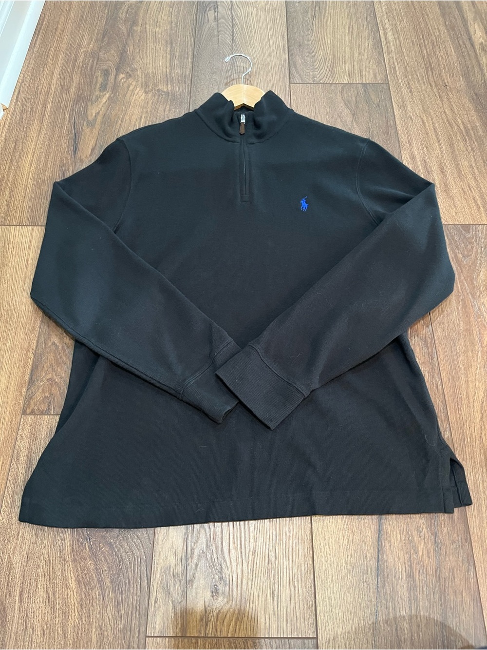 Polo Ralph Lauren Men’s Black Estate Rib Quarter Zip Pullover Blue Pony Sz. S